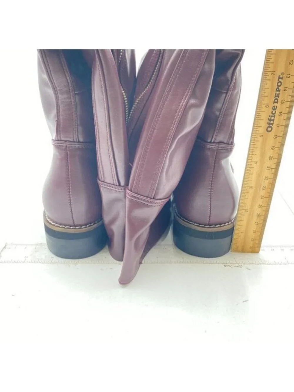 Wine Side Zipper Riding Knee High Long Boots Round Toe Low Chunky Heels Shoes